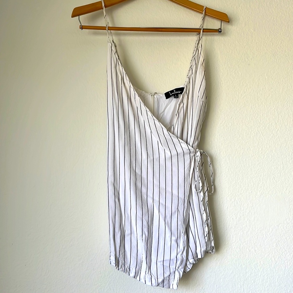 Lulus At the Seashore White Striped Romper, Size S